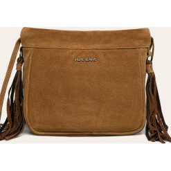 Pepe Jeans - Torebka skórzana Tamar. Brązowe listonoszki damskie Pepe Jeans, w paski, z bawełny, na ramię, małe, zamszowe, bez dodatków. W wyprzedaży za 299,90 zł.