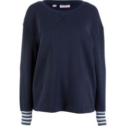Bluza ze ściągaczem w paski, długi rękaw bonprix ciemnoniebieski. Niebieskie bluzy damskie bonprix, w paski, z długim rękawem, długie, bez kaptura. Za 27,99 zł.