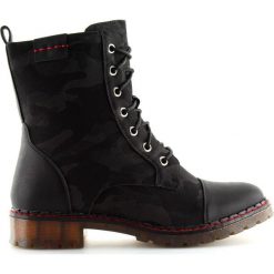 Botki glany sznurowane czarne A-26 Black. Czarne botki damskie ButyModne, ze skóry ekologicznej, militarne, bez obcasa, na sznurówki. W wyprzedaży za 73,83 zł.