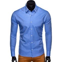 Koszula męska elegancka z długim rękawem K430 - niebieska. Niebieskie koszule męskie Ombre Clothing, s, bez wzorów, z bawełny, eleganckie, bez kołnierzyka, z długim rękawem. Za 39,00 zł.