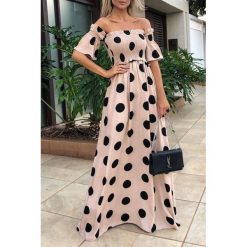 Sukienka ESMENA BEIGE. Brązowe sukienki damskie IVET, na co dzień, na lato, bez wzorów, bez kołnierzyka, bez rękawów, długie, maxi. W wyprzedaży za 109,00 zł.