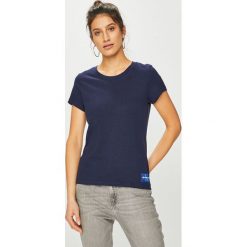 Calvin Klein Jeans - Top. Niebieskie bluzki damskie Calvin Klein Jeans, s, bez wzorów, z bawełny, z okrągłym kołnierzem. W wyprzedaży za 89,90 zł.