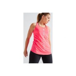 Top fitness kardio damski 120 różowy. Różowe topy damskie DOMYOS, bez wzorów, z elastanu, bez kołnierzyka. Za 29,99 zł.