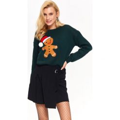ŚWIĄTECZNY SWETER DAMSKI. Zielone swetry klasyczne damskie marki TROLL, na zimę, l, z aplikacjami, z dzianiny, klasyczne, z okrągłym kołnierzem. W wyprzedaży za 64,99 zł.
