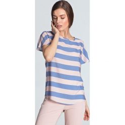 Bluzka z dekoltem w łódkę - fiolet/paski. Bluzki damskie NIFE, xl, w paski, z poliesteru, bez kołnierzyka, z krótkim rękawem. Za 139,00 zł.