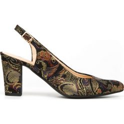 Kolorowe czółenka na słupku z odkrytą piętą - skóra naturalna - model 972/5 - kolor złota mozaika. Żółte czółenka damskie Zapato, bez wzorów, ze skóry, bez obcasa, na słupku. W wyprzedaży za 154,50 zł.