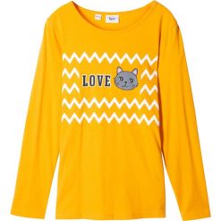 Shirt z długim rękawem i kieszeniami bonprix żółty szafranowy. Żółte bluzki dziewczęce bonprix, z nadrukiem, bez kołnierzyka, z długim rękawem, długie, bez kaptura. Za 29,99 zł.