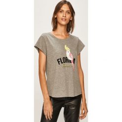 Etam - T-shirt piżamowy Cylia. Szare piżamy damskie Etam, s, z nadrukiem, z bawełny, z krótkim rękawem. Za 69,90 zł.