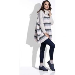 Beżowy Sweter Oversizowy w Paski z Golfem. Brązowe golfy damskie marki Molly.pl, uniwersalny, w paski, z jeansu. Za 141,90 zł.