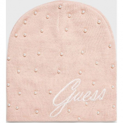 Guess Jeans - Czapka. Szare czapki zimowe damskie Guess Jeans, na zimę, z aplikacjami, z dzianiny. Za 119,90 zł.