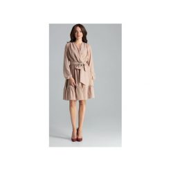 Sukienka L053 Beż. Brązowe sukienki damskie Lenitif, xl, bez wzorów, bez kołnierzyka, z długim rękawem, długie, midi, kopertowe. Za 199,00 zł.