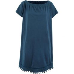 Sukienka z dżerseju z dekoltem "carmen" bonprix ciemnoniebieski. Niebieskie sukienki damskie bonprix, bez wzorów, z bawełny, bez kołnierzyka, bez rękawów. Za 49,99 zł.