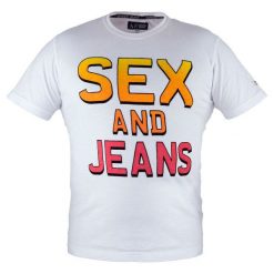 T-Shirt Armani Jeans. Białe t-shirty męskie xxl, z nadrukiem, z jeansu, bez kołnierzyka. Za 69,00 zł.