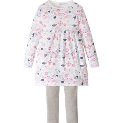 Sukienka + legginsy (2 części) bonprix biel wełny - jasnoszary melanż. Białe legginsy dziewczęce bonprix, melanż, z wełny, z krótkim rękawem, krótkie. Za 32,99 zł.