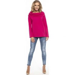 Wygodna Cienka Fuksja Bluza z Szerokim Kominem. Czerwone bluzki damskie Molly.pl, s, bez wzorów, z kominem, bez rękawów. Za 129,90 zł.