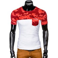 T-shirt męski z nadrukiem S1012 - czerwonymoro. Czerwone t-shirty męskie Ombre Clothing, s, z nadrukiem, bez kołnierzyka. Za 19,99 zł.