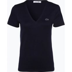 Lacoste - T-shirt damski, niebieski. Niebieskie t-shirty damskie marki Lacoste, z aplikacjami, bez kołnierzyka. Za 199,95 zł.