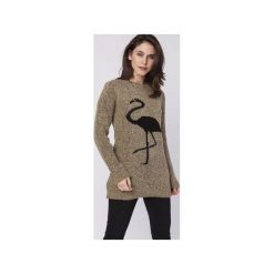 Sweter z flamingiem, SWE131 mocca MKM. Brązowe swetry klasyczne damskie Mkm swetry, l, z dzianiny. Za 138,00 zł.