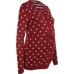 Kardigany damskie: Sweter ciążowy rozpinany w kropki bonprix czerwony kasztanowy