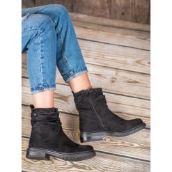 CZARNE WORKERY. Czarne workery damskie J. STAR, z zamszu, bez obcasa, bez zapięcia. Za 114,90 zł.