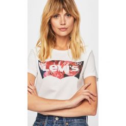 Levi's - T-shirt. Białe bluzki damskie Levi's®, s, z nadrukiem, z bawełny, z okrągłym kołnierzem, z krótkim rękawem. Za 129,90 zł.