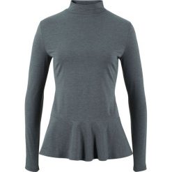 Wygodny shirt z falbaną, długi rękaw bonprix antracytowy. Szare koszulki damskie marki bonprix, bez wzorów, bez kołnierzyka, z długim rękawem. Za 34,99 zł.