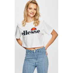 Ellesse - Top. Różowe bluzki damskie marki Ellesse, z nadrukiem, z bawełny, z okrągłym kołnierzem, z krótkim rękawem. Za 89,90 zł.