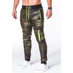 SPODNIE MĘSKIE DRESOWE P658 - ZIELONE/MORO. Zielone spodnie męskie Ombre Clothing, s, moro, z bawełny. Za 48,00 zł.