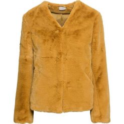 Krótka kurtka ze sztucznego futerka bonprix żółty musztardowy. Żółte kurtki damskie bonprix, z haftami, eleganckie, krótkie. Za 189,99 zł.