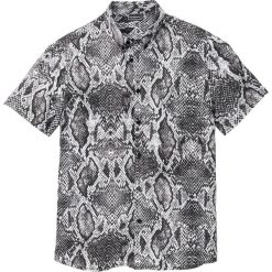 Koszula z krótkim rękawem Slim Fit bonprix wzór skóry węża. Brązowe koszule męskie bonprix, xl, bez wzorów, ze skóry, bez kołnierzyka, z krótkim rękawem. Za 27,99 zł.