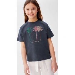 Mango Kids - T-shirt dziecięcy Tina 110-164 cm. Szare bluzki dziewczęce Mango Kids, z aplikacjami, z bawełny, z okrągłym kołnierzem, z krótkim rękawem, krótkie, bez kaptura. Za 59,90 zł.