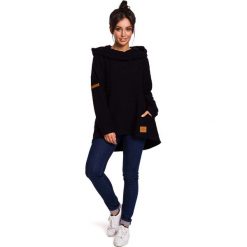 Czarna Asymetryczna Bluza Oversize z Kapturem. Czarne bluzy damskie Molly.pl, s, bez wzorów, z materiału, bez rękawów, z kapturem. Za 145,90 zł.