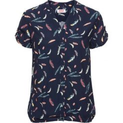Bluzka, krótki rękaw bonprix ciemnoniebieski wzorzysty. Niebieskie t-shirty damskie bonprix, bez wzorów, z dekoltem w serek. Za 69,99 zł.
