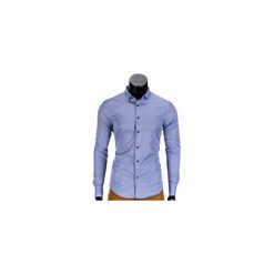 KOSZULA MĘSKA ELEGANCKA Z DŁUGIM RĘKAWEM K350 - GRANATOWA. Niebieskie koszule męskie marki Ombre Clothing, s, z bawełny, eleganckie, z klasycznym kołnierzykiem, z długim rękawem. Za 49,00 zł.