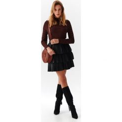 Golf w paski. Brązowe swetry damskie Top Secret, na zimę, w paski, z tkaniny, bez rękawów, bez kaptura. W wyprzedaży za 34,99 zł.