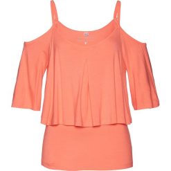 Shirt z odkrytymi ramionami bonprix łososiowy. Pomarańczowe koszulki damskie bonprix, bez wzorów, bez kołnierzyka, bez rękawów. Za 69,99 zł.