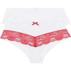 Majtki damskie: Figi „panty” (2 pary) bonprix biało-koralowy + biały
