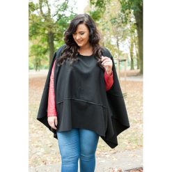 Czarne asymetryczne bardzo ciepłe ponczo OVERSIZE PLUS SIZE. Czarne poncza damskie Moda Size Plus Iwanek, s, bez wzorów, z poliesteru. Za 129,00 zł.