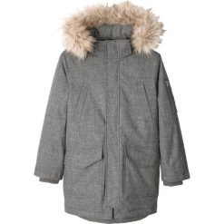 Kurtka parka chłopięca z kapturem ze sztucznym futerkiem bonprix szary melanż. Szare kurtki chłopięce bonprix, bez wzorów, z kapturem. Za 189,99 zł.