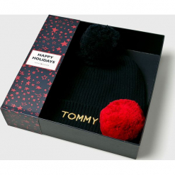 Tommy Hilfiger - Czapka Happy Holidays. Czarne czapki damskie TOMMY HILFIGER, na zimę, z bawełny. Za 279,90 zł.