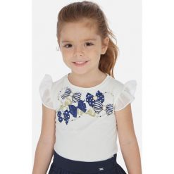 Mayoral - T-shirt dziecięcy 92-134 cm. Białe bluzki dziewczęce Mayoral, z nadrukiem, z elastanu, z okrągłym kołnierzem, krótkie. Za 82,90 zł.