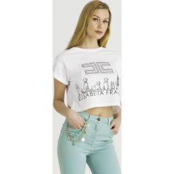 T-SHIRT Elisabetta Franchi. Białe t-shirty damskie Elisabetta Franchi, bez wzorów, z materiału, bez kołnierzyka. Za 599,00 zł.