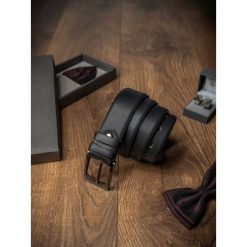 Pasek męski skórzany Rovicky BOM-01-TX 110cm czarny - 110. Czarne paski męskie w paski, ze skóry, eleganckie. Za 34,99 zł.