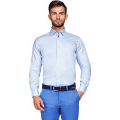 Koszula Niebieska Miramar 2. Niebieskie koszule męskie na spinki LANCERTO, m, z haftami, z bawełny, z kontrastowym kołnierzykiem. Za 299,90 zł.