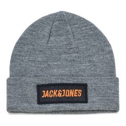 Jack&Jones Męska Czapka Beanie Jacbadge Knit Grey Melange. Szare czapki męskie marki Jack&Jones, bez wzorów, z materiału. W wyprzedaży za 40,00 zł.