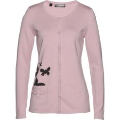 Sweter rozpinany bonprix matowy jasnoróżowy - czarny. Czarne kardigany damskie marki bonprix, z nadrukiem. Za 74,99 zł.