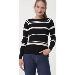 Czarny Sweter Palmerston. Czarne swetry dziewczęce Born2be, w paski, z dzianiny, z okrągłym kołnierzem, długie. Za 109,99 zł.