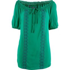 Tunika z wiskozy, krótki rękaw bonprix zielony miętowy. Zielone tuniki damskie bonprix, bez wzorów, z wiskozy, bez kołnierzyka, z krótkim rękawem. Za 34,99 zł.