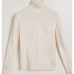 Sweter z wełny merino i kaszmiru - Kremowy. Białe swetry damskie Reserved, s, bez wzorów, z wełny, bez rękawów, bez kaptura. Za 299,99 zł.