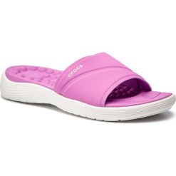 Klapki CROCS - Reviva Slide W 205474 Violet/White. Fioletowe klapki damskie Crocs, bez wzorów, z tworzywa sztucznego, bez obcasa. W wyprzedaży za 149,00 zł.